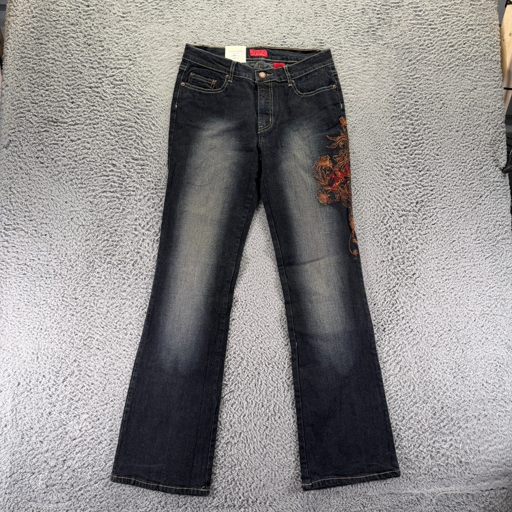 Paco Jeans Women 11 Black Cotton Denim Bootcut Embroidered Travel Faded Workwear
